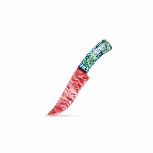 RELIQ Handmade Pink Glass Knife with Abalone-Style Handle – Collectible Display Piece