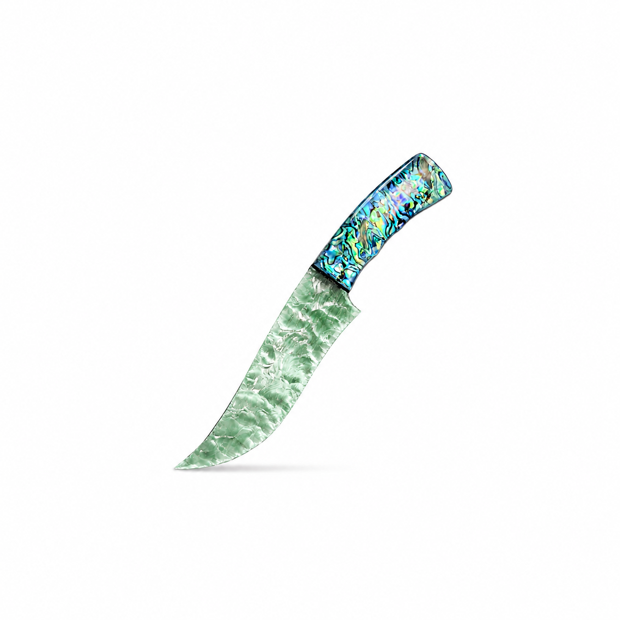 RELIQ Handmade Pink Glass Knife with Abalone-Style Handle – Collectible Display Piece