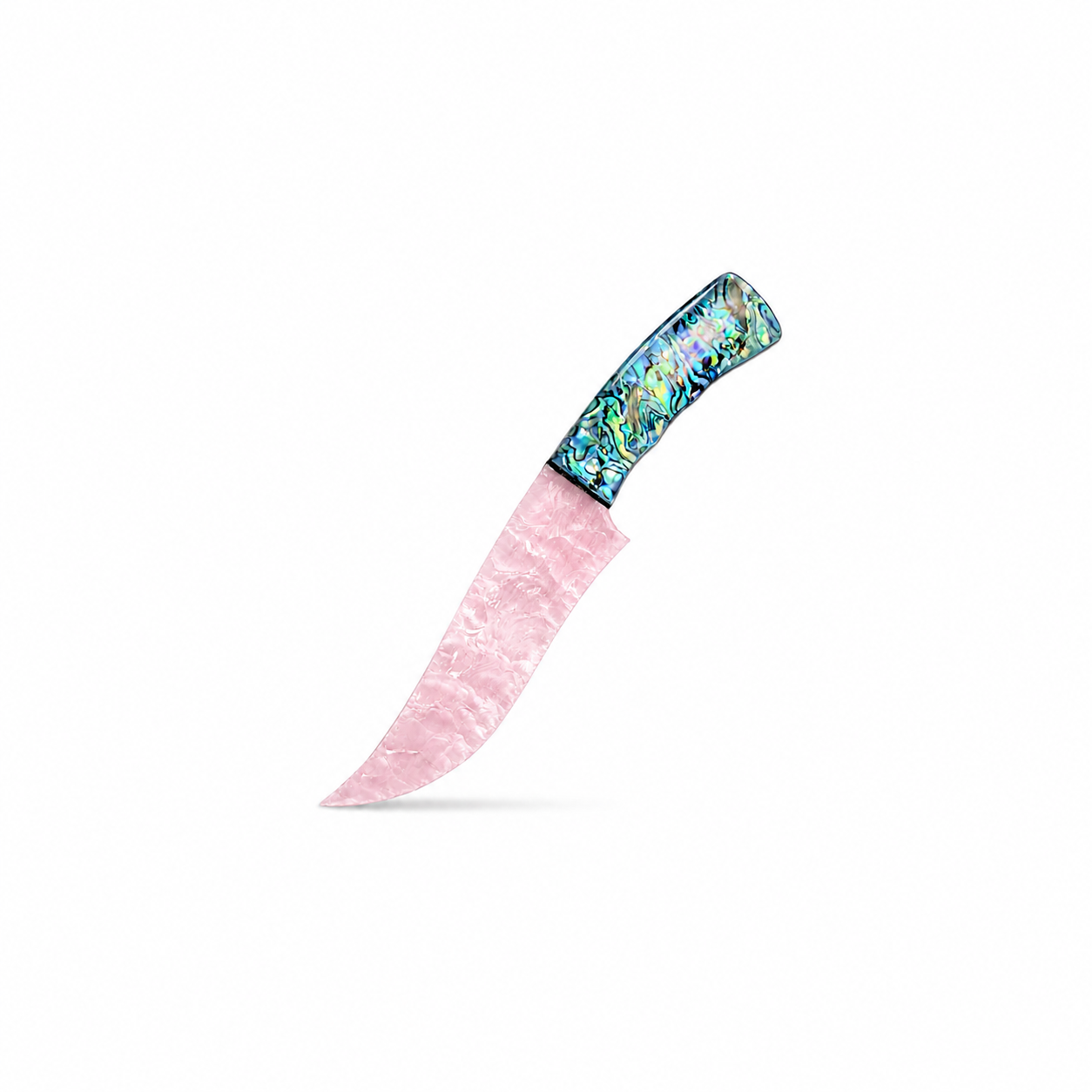 RELIQ Handmade Pink Glass Knife with Abalone-Style Handle – Collectible Display Piece