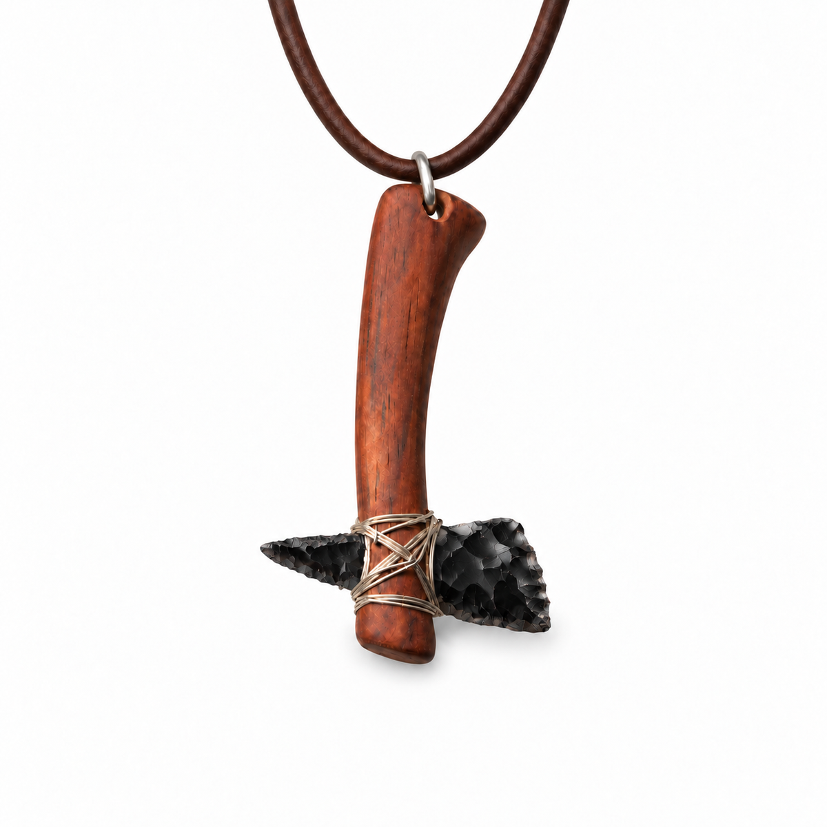 Black axe pendant necklace with a wooden handle