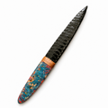 Black broad-blade knapped display knife with a colorful handle
