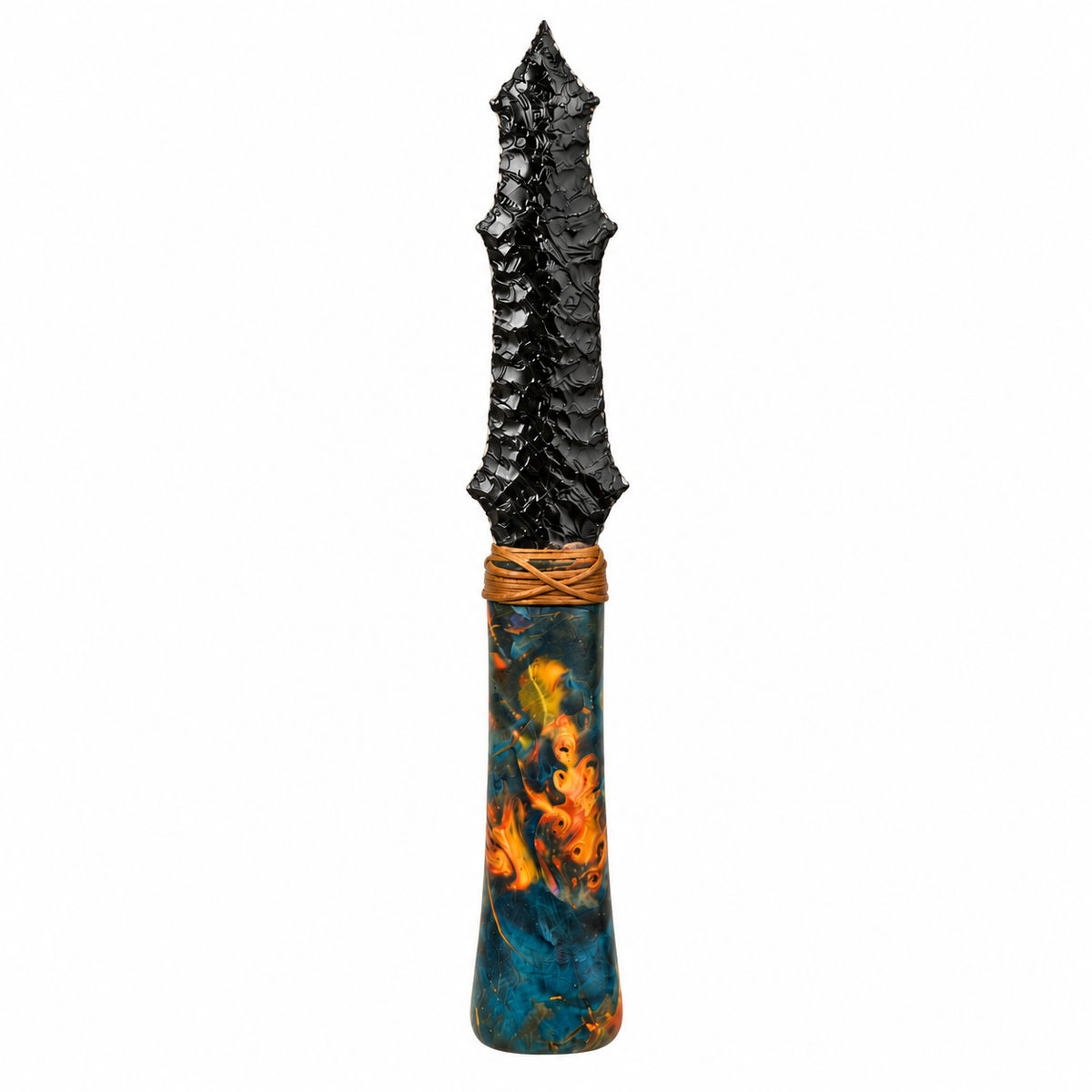 Black knapped display blade with a stabilized wood handle