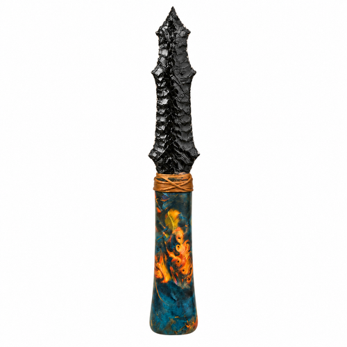 Black knapped display blade with a stabilized wood handle