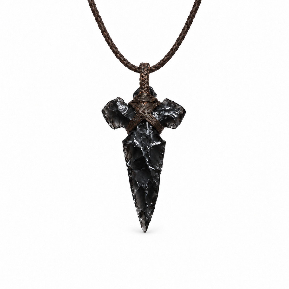 Black sword pendant necklace with cord-wrapped crossguard