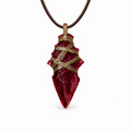 Dark red barbed arrowhead pendant necklace with crisscross cord wrapping