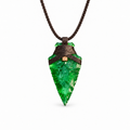 Green arrowhead pendant necklace with brown cord wrapping