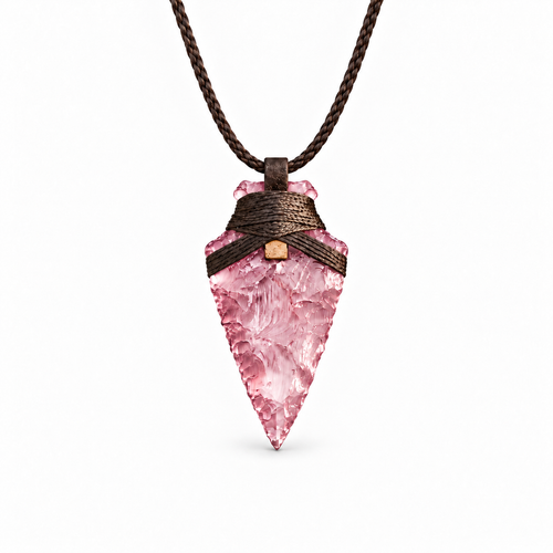 Pink arrowhead pendant necklace with brown cord wrapping