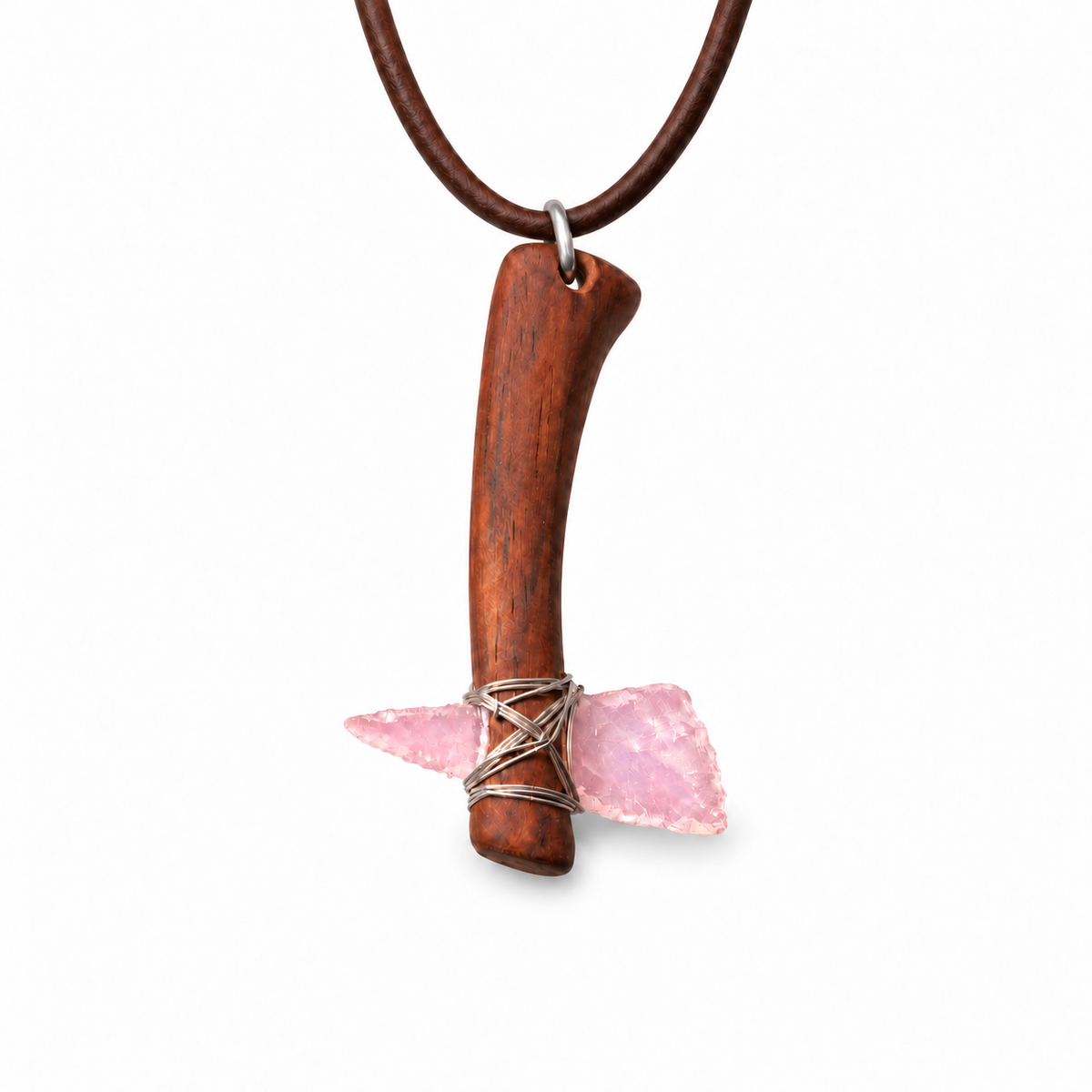 Pink axe pendant necklace with a wooden handle
