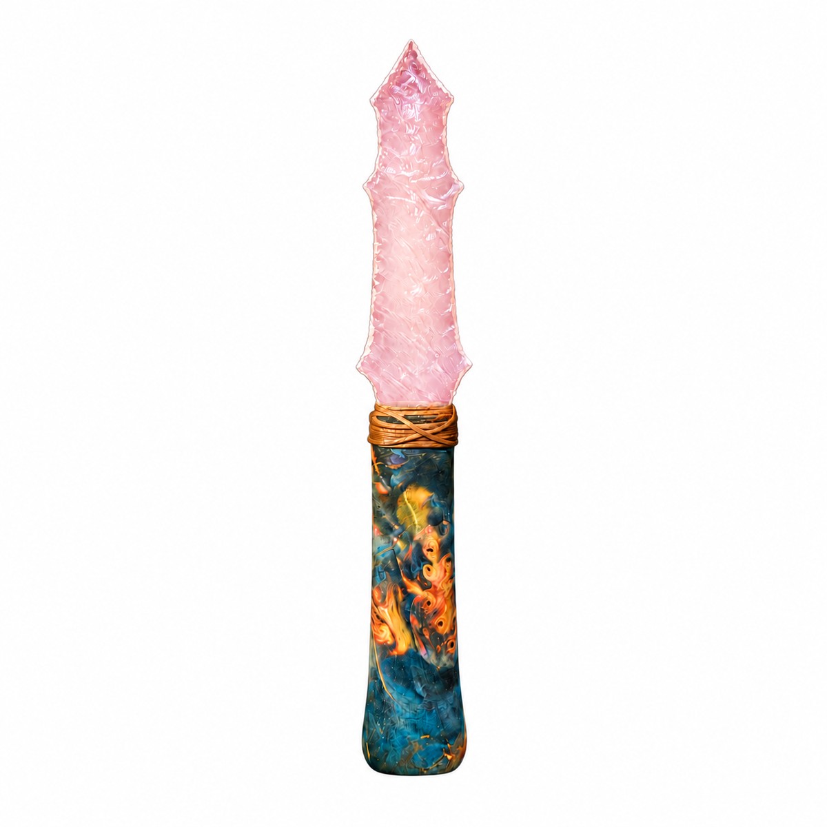 Pink knapped display blade with a stabilized wood handle