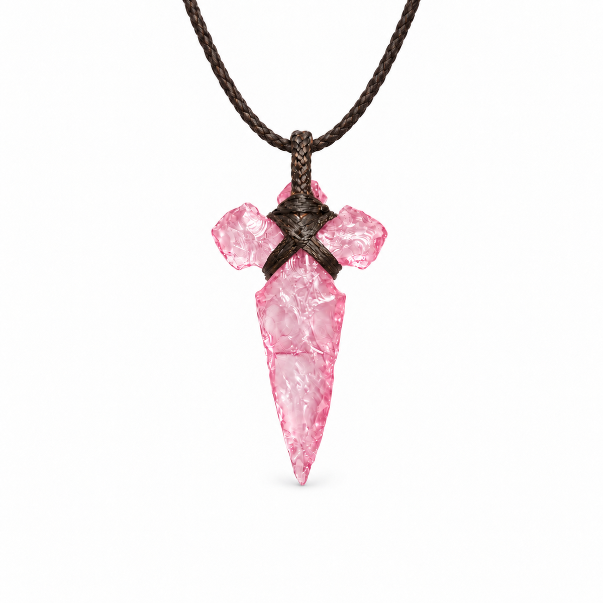 Pink sword pendant necklace with cord-wrapped crossguard