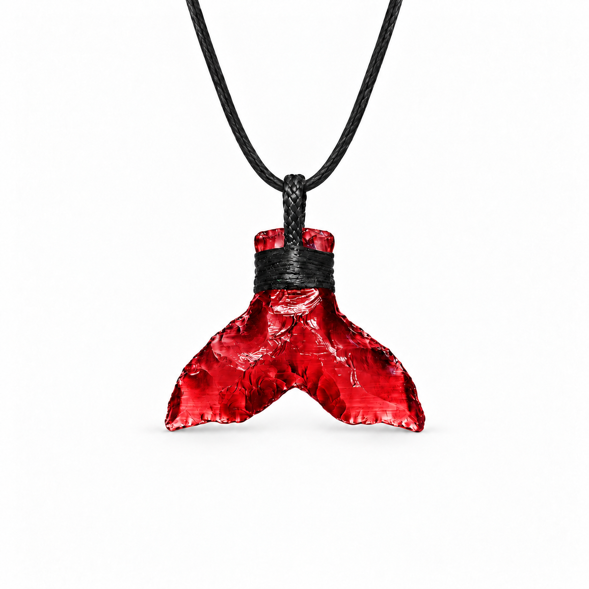 Red wing-shaped fantasy pendant on a black cord