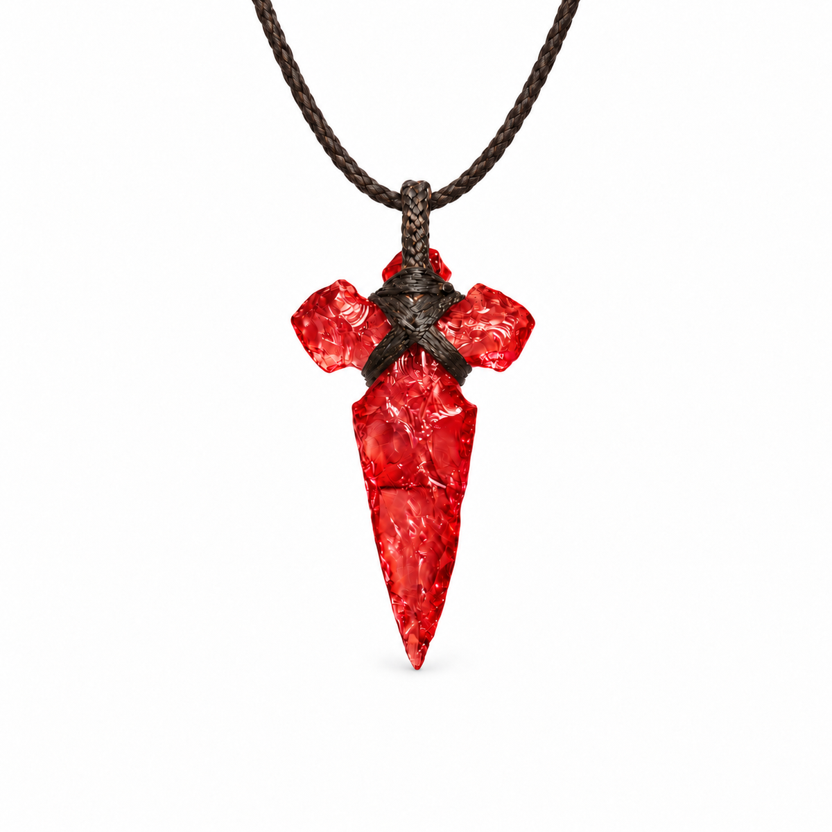 Red sword pendant necklace with cord-wrapped crossguard